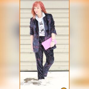 Loft Paisley Velour Velvet Pant Suit, Size 4p